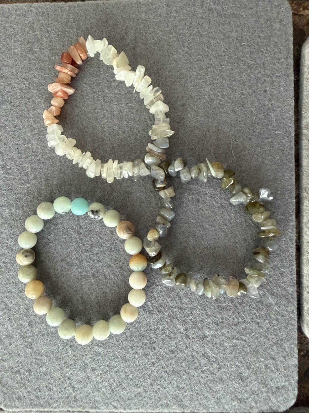 Stackable Natural Stone Bead Bracelets - Neutral & Pastel Tones- set of 3